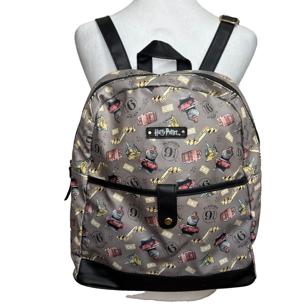 Harry Potter Backpack Grey Platform 9 3/4 Hogwarts Express Faux Leather Bag OS